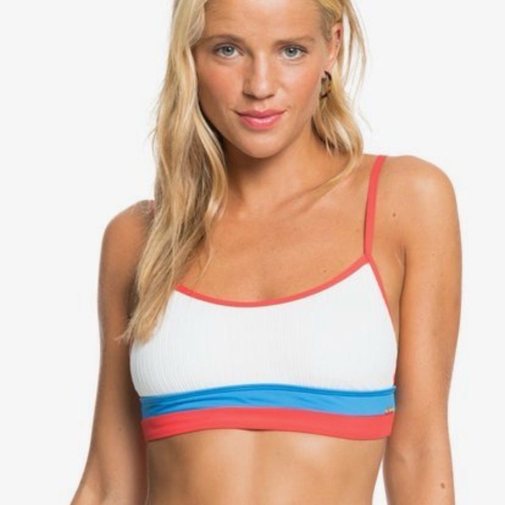 Roxy Hello July Bralette Bikini Top Red White & Blue - Large